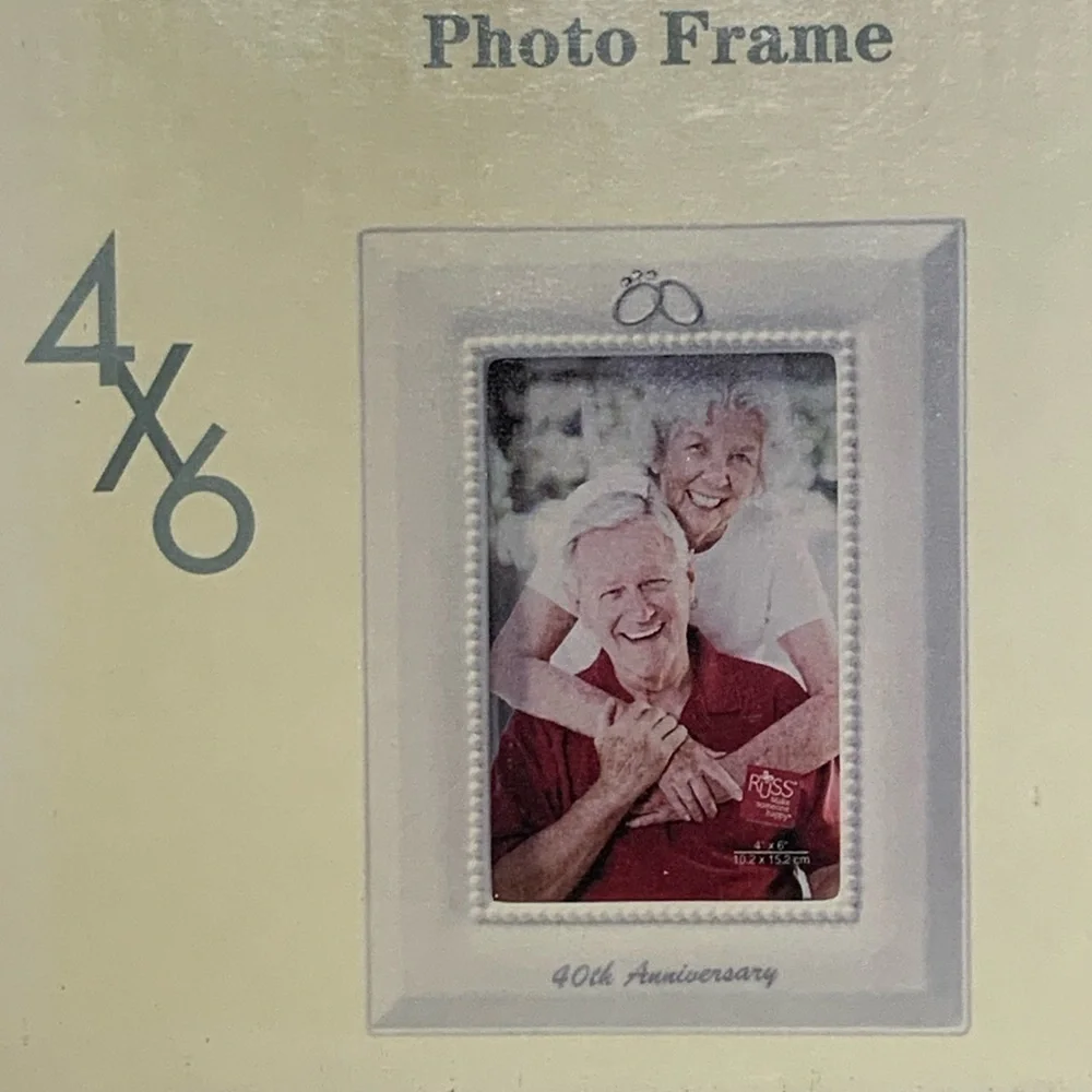 Wedding Photo Frame 40 Anniversary Porcelain White Bisque Freestanding 4x6 in
